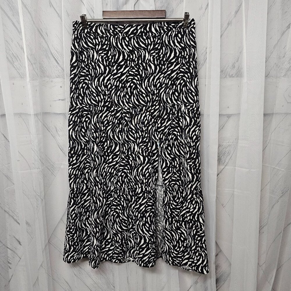 Nine West Black White Abstract Zebra Tribal Boho Maxi Skirt Size XL